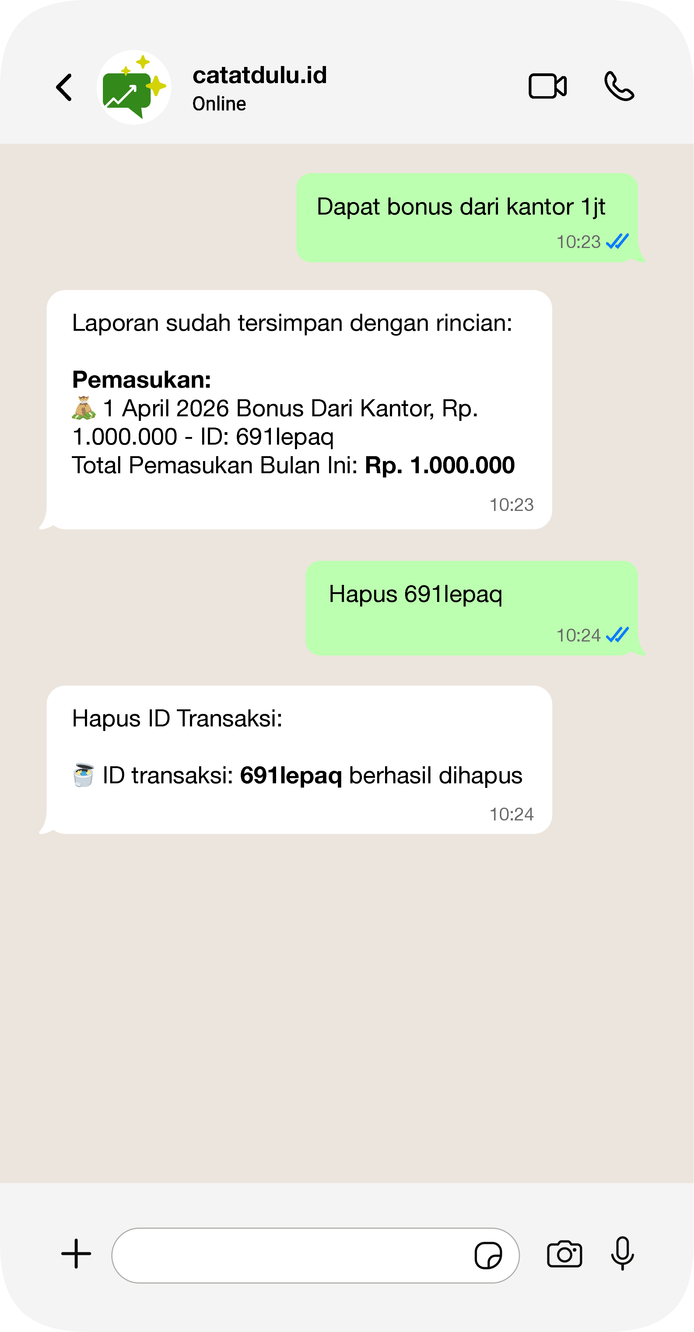 Hapus Pengeluaran & Pemasukan